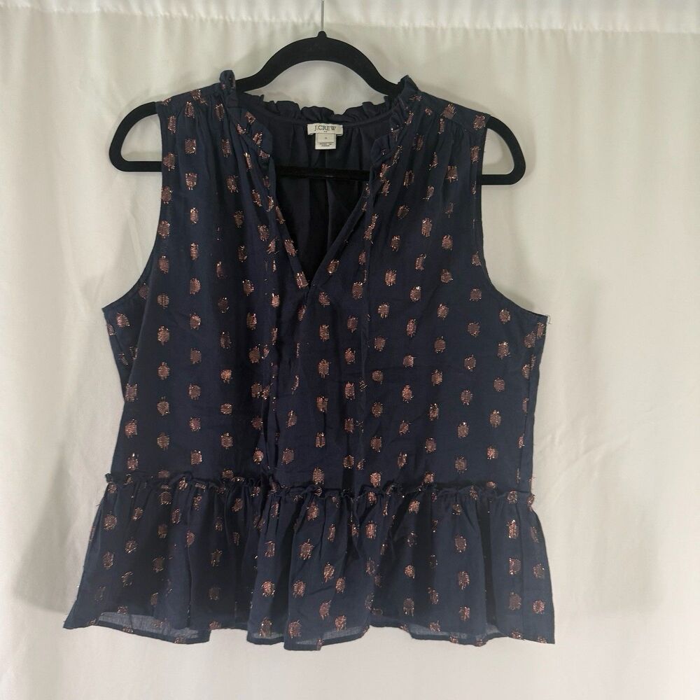 J. Crew Tank Top Women's Small Blue Pink Polka Dot Pullover Drawstring Vneck